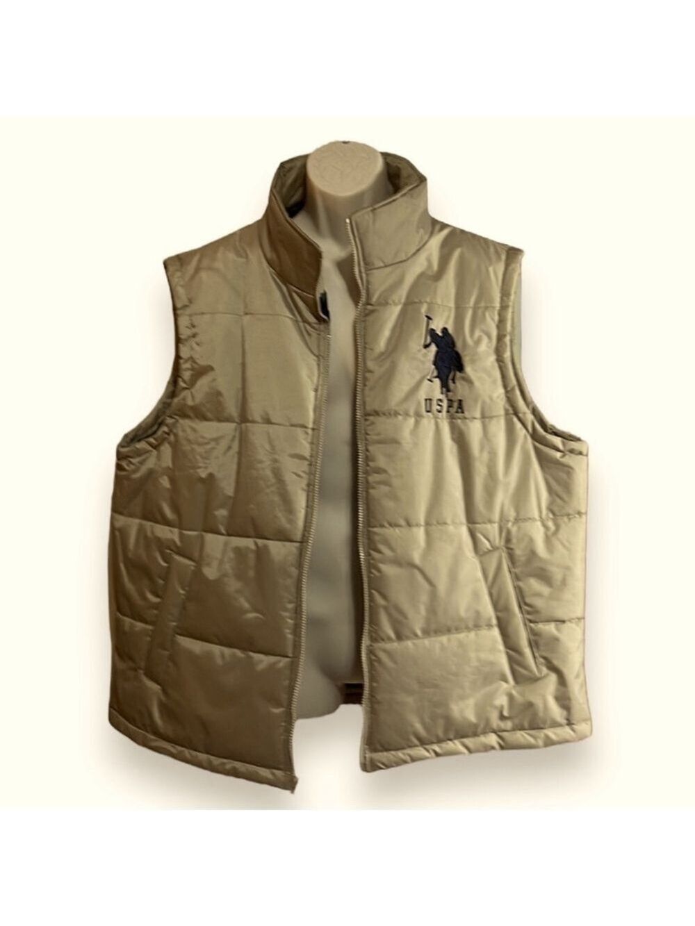 USPA US Polo ASSN. Puffer Vest Men's XXL Zip Up Tan/Khaki and Navy - Picture 3 of 8